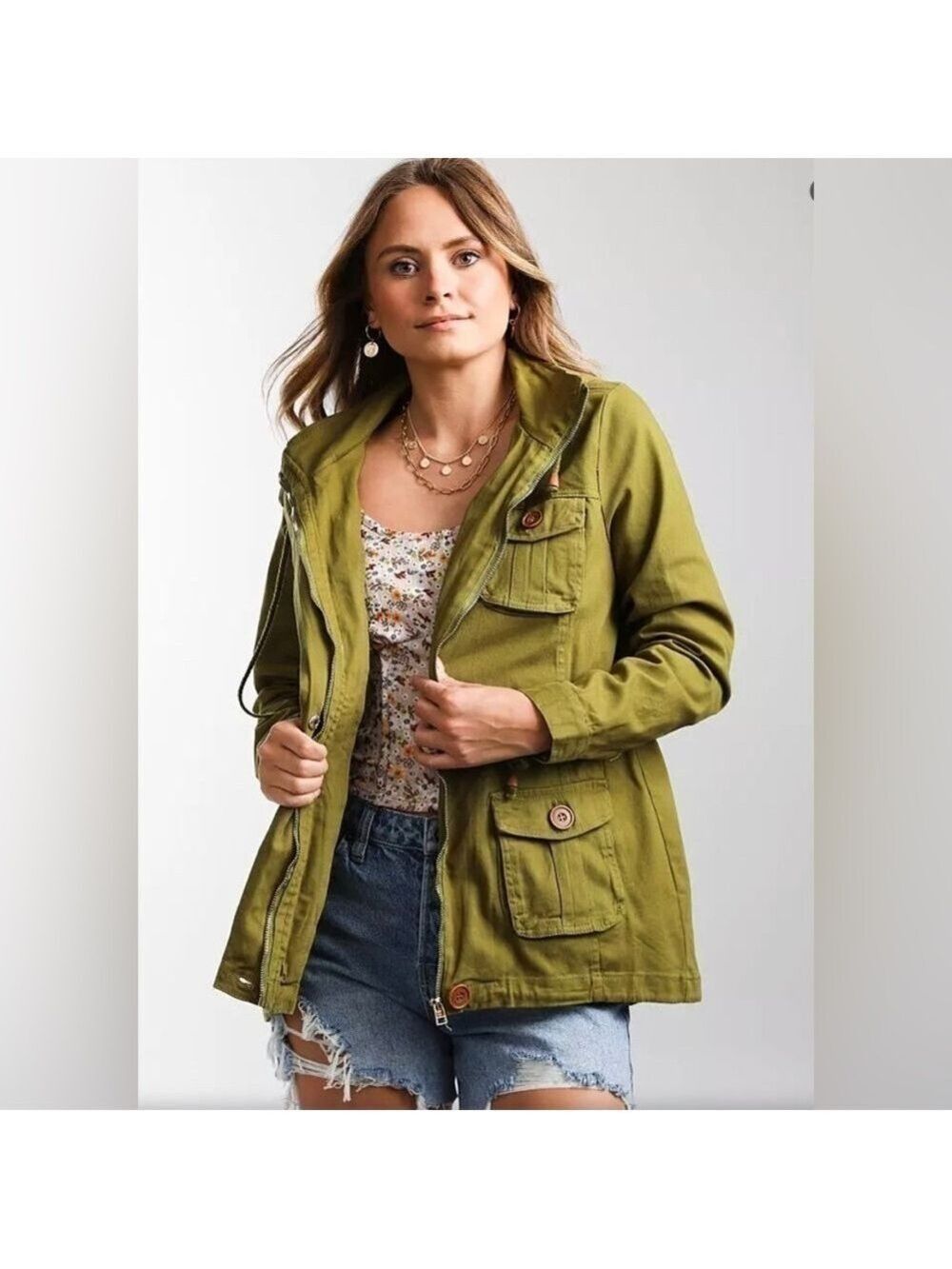 Scandi Girl 1 Sunset Lane Lightweight Oversized Hooded Boho Jacket size LG